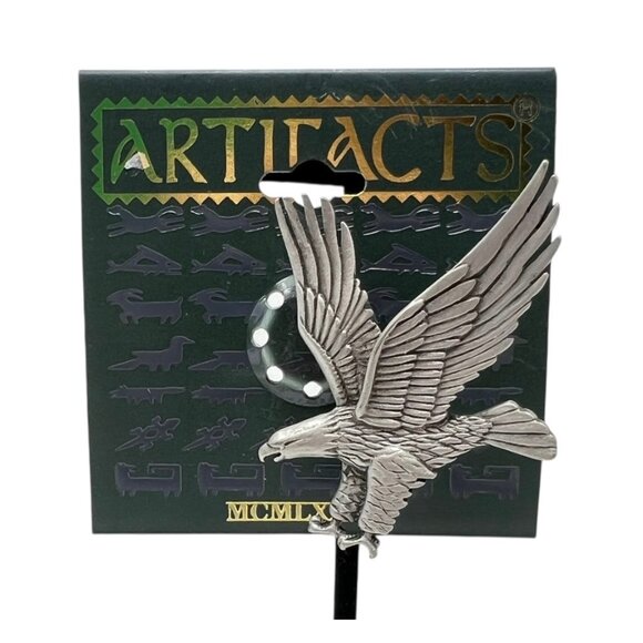 Artifacts JJ Bald Eagle in Flight Pewter Silver Tone Brooch Pin 1986 NEW Vtg - Picture 1 of 3
